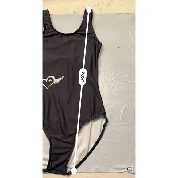 WEISSMAN Black Women’s 1 Piece Swim Suit White Angel Heart Size SA Leotard Bra - Picture 9 of 11
